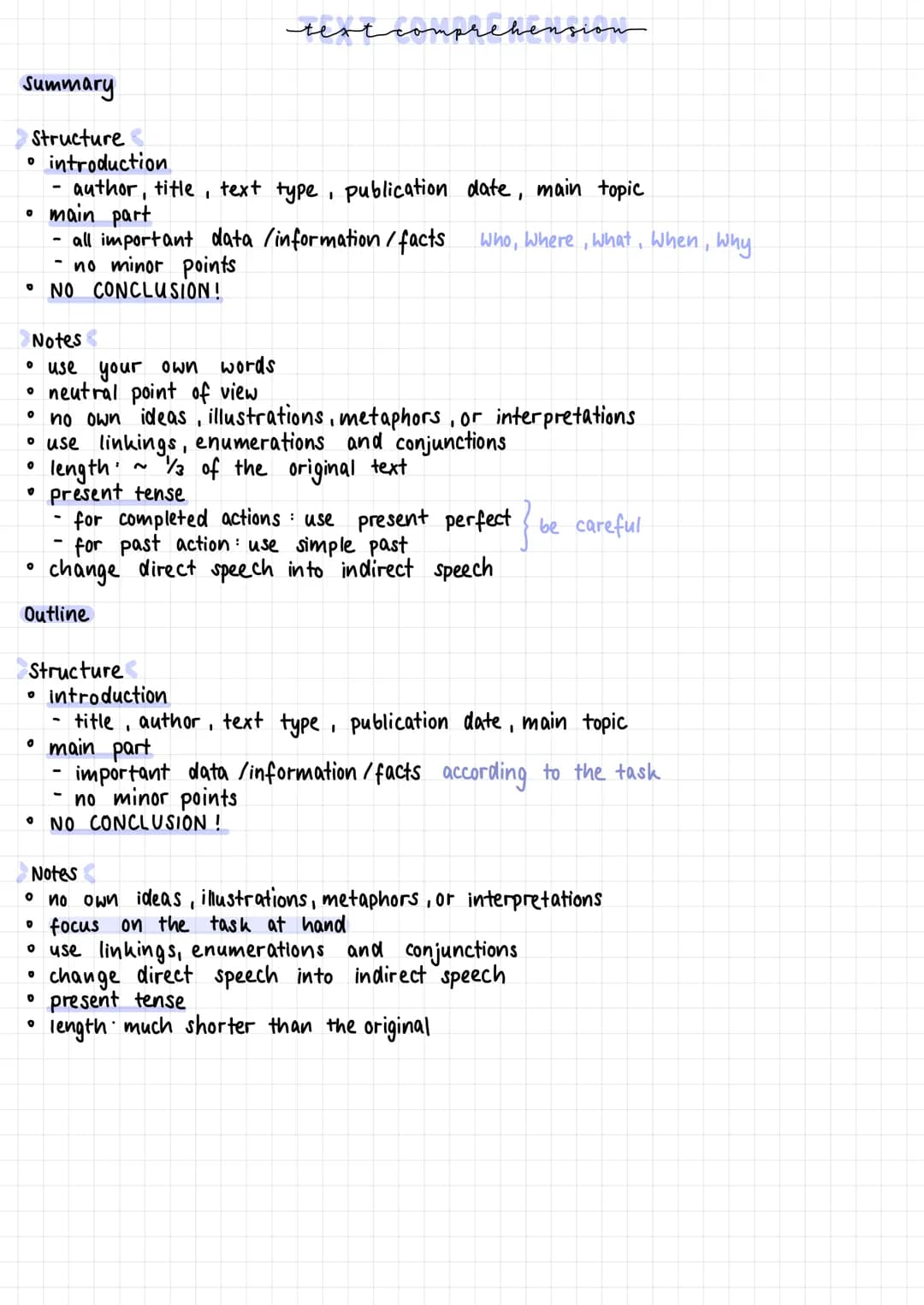 Summary
Structure
0
O
introduction
Notes
• use your own words
• neutral point of view
0
0
no own ideas, illustrations, metaphors, or interpr