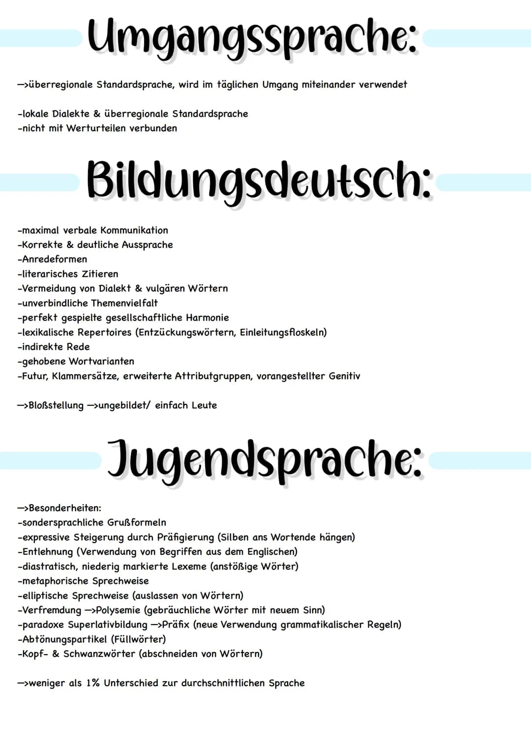 Dialekt:
->regional/ lokal begrenzte Sprachvarietät (wesentliche Gemeinsamkeiten mit Standardsprache)
-regionale Herkunft (Stärkung Zusammen