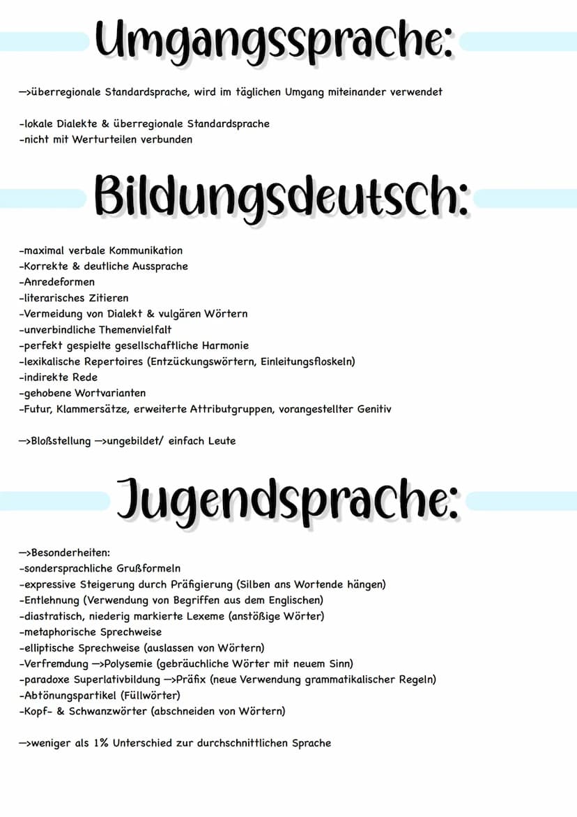 Dialekt:
->regional/ lokal begrenzte Sprachvarietät (wesentliche Gemeinsamkeiten mit Standardsprache)
-regionale Herkunft (Stärkung Zusammen