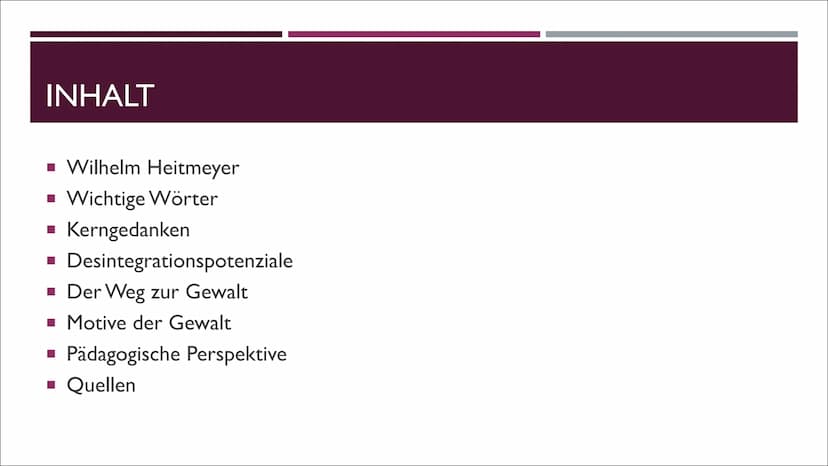 WILHELM
HEITMEYER
VON GRETA MÜLLER
DIE
GEWALTTHEORIE INHALT
■ Wilhelm Heitmeyer
▪ Wichtige Wörter
Kerngedanken
■
Desintegrationspotenziale
▪