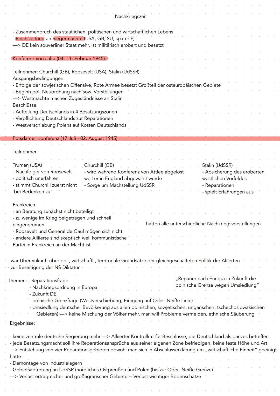 - Zusammenbruch des staatlichen, politischen und wirtschaftlichen Lebens
- Reichsleitung an Siegermächte (USA, GB, SU, später F)
->DE kein s