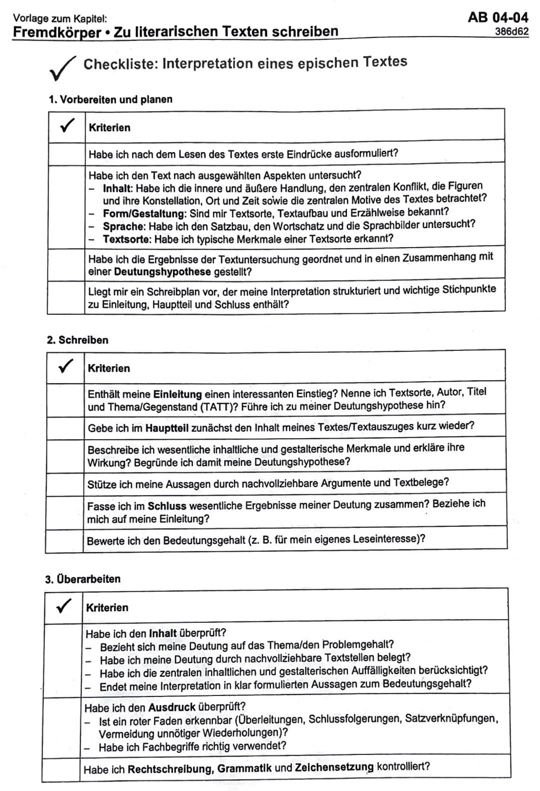 Epische Texte analysieren und interpretieren
- Text gründlich lesen und erste Eindrücke sammeln,
evtl. Fragen zum Textverständnis formuliere