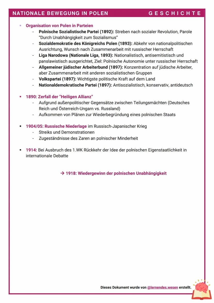 NATIONALE BEWEGUNG IN POLEN
AUSGANGSLAGE
■
NATIONALE BEWEGUNG
IN POLEN
■
GESCHICHTE
1792: Vorgehen Russlands gegen geplante polnische Reform