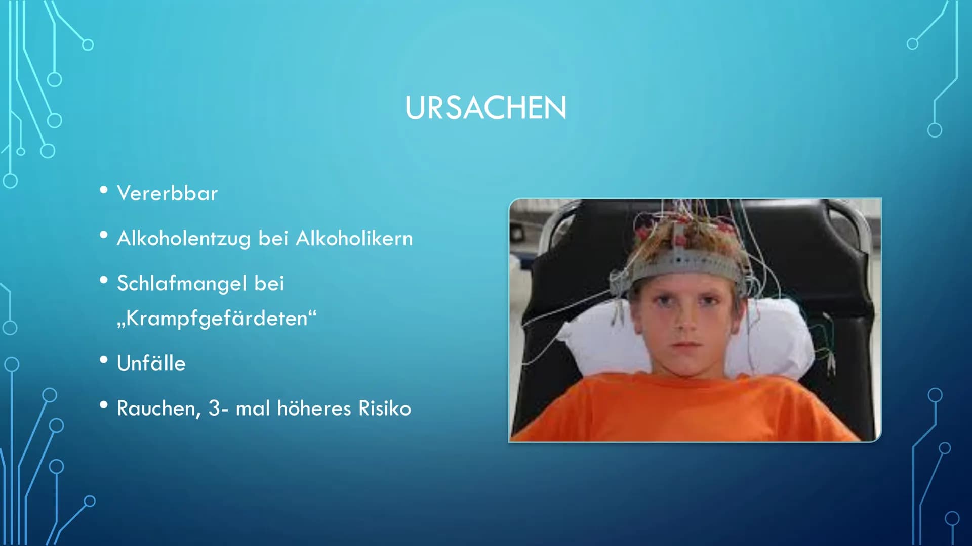 EPILEPSIE INHALT
• Einführung
Symptome
Verbreitung
●
• Ursache
Therapie
● Erste Hilfe
● Leben mit der Krankheit EINFÜHRUNG
-> Folge mehrerer