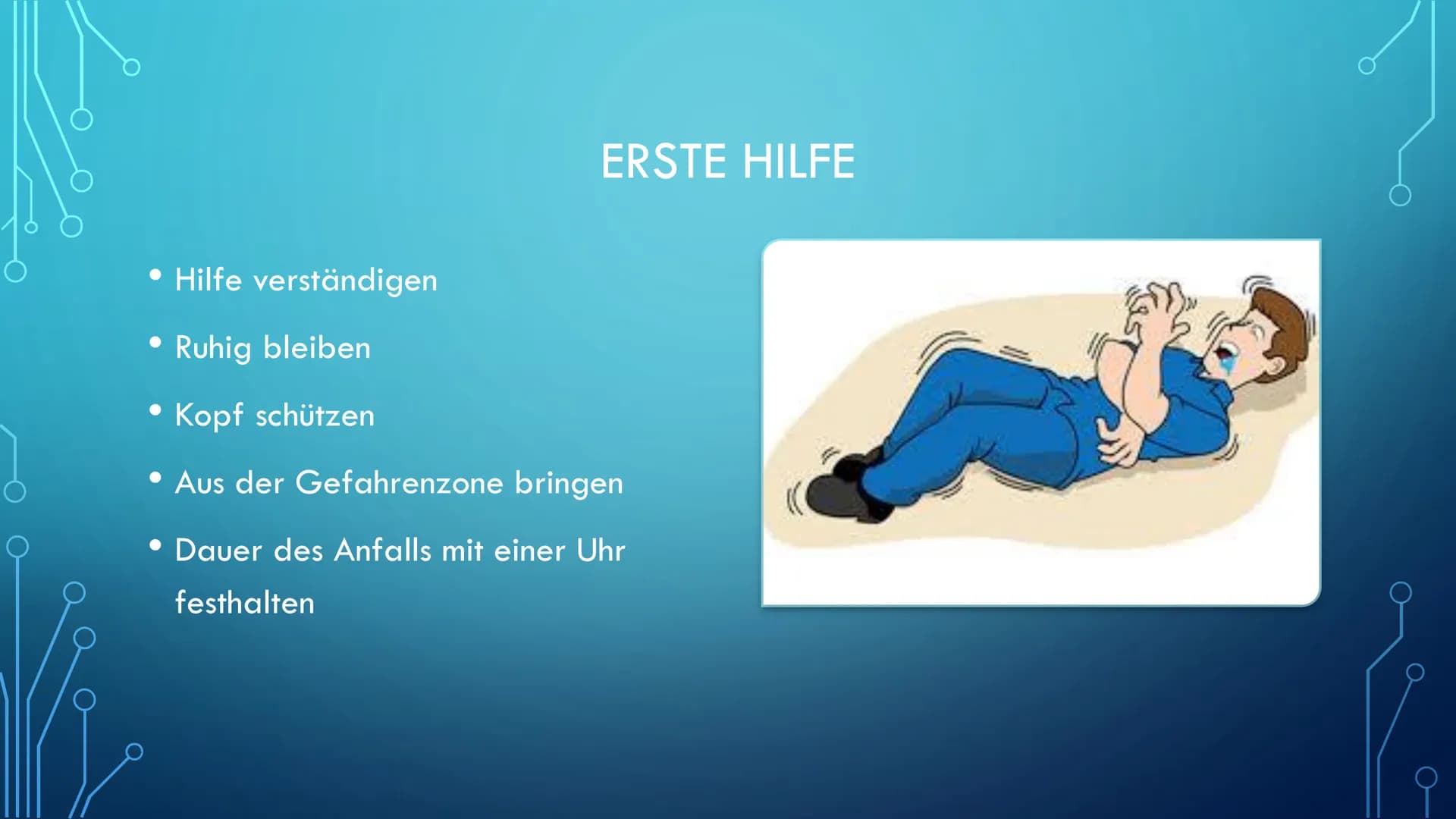 EPILEPSIE INHALT
• Einführung
Symptome
Verbreitung
●
• Ursache
Therapie
● Erste Hilfe
● Leben mit der Krankheit EINFÜHRUNG
-> Folge mehrerer