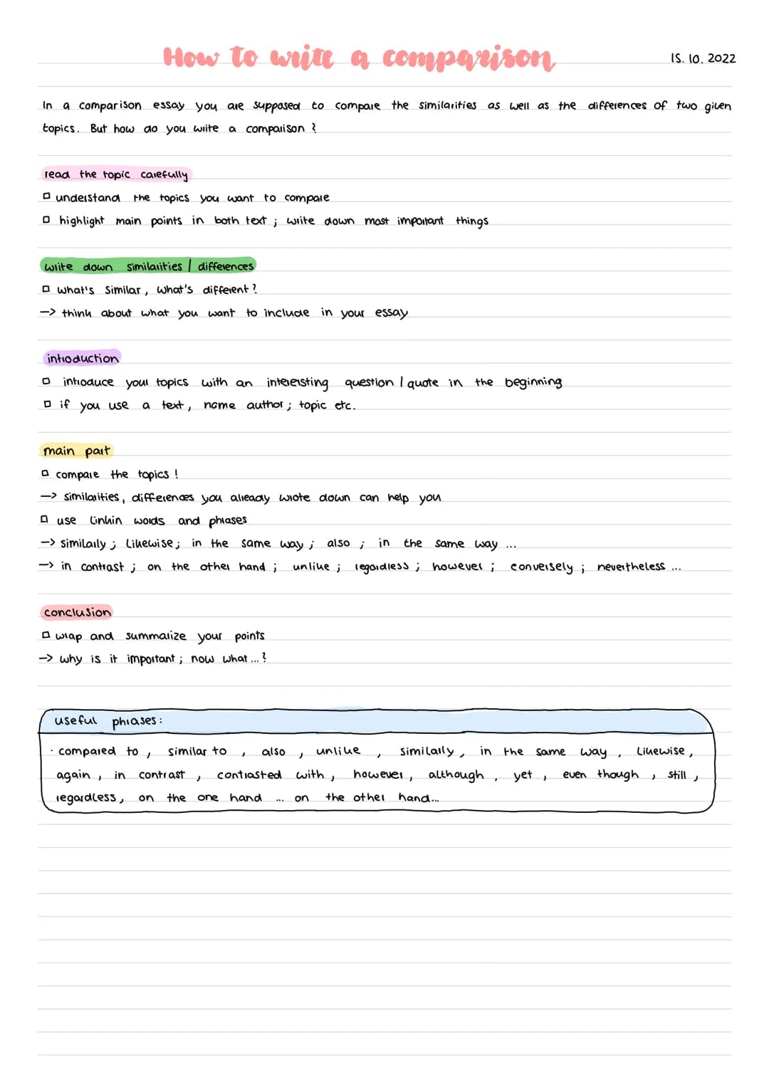 How to write a comparison
In a comparison essay you are supposed to compare the similarities as well as
topics. But how do you write a compa