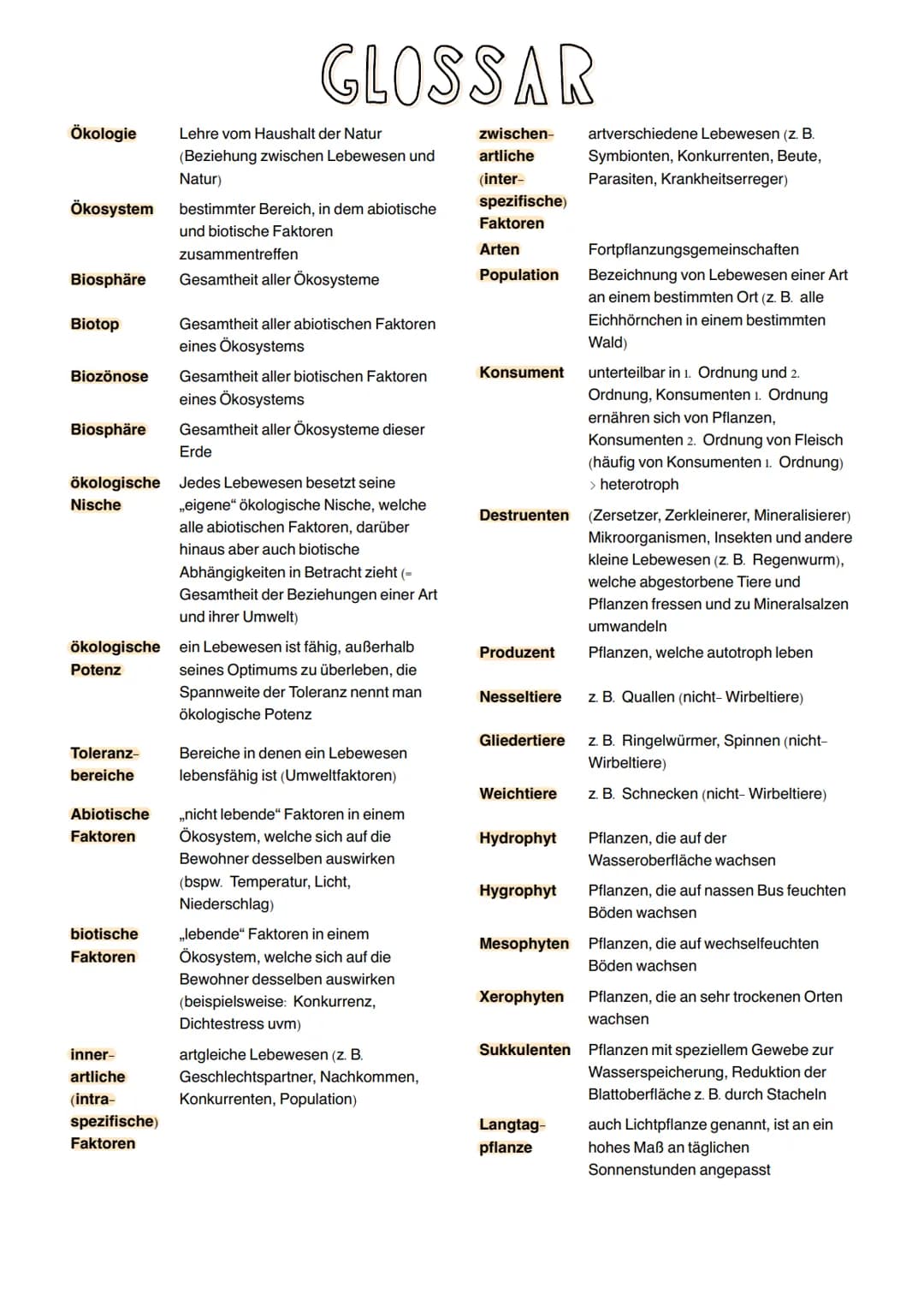 Ökologie
Ökosystem
Biosphäre
Biotop
Biozönose
ökologische
Potenz
Toleranz-
bereiche
Gesamtheit aller biotischen Faktoren
eines Ökosystems
Bi