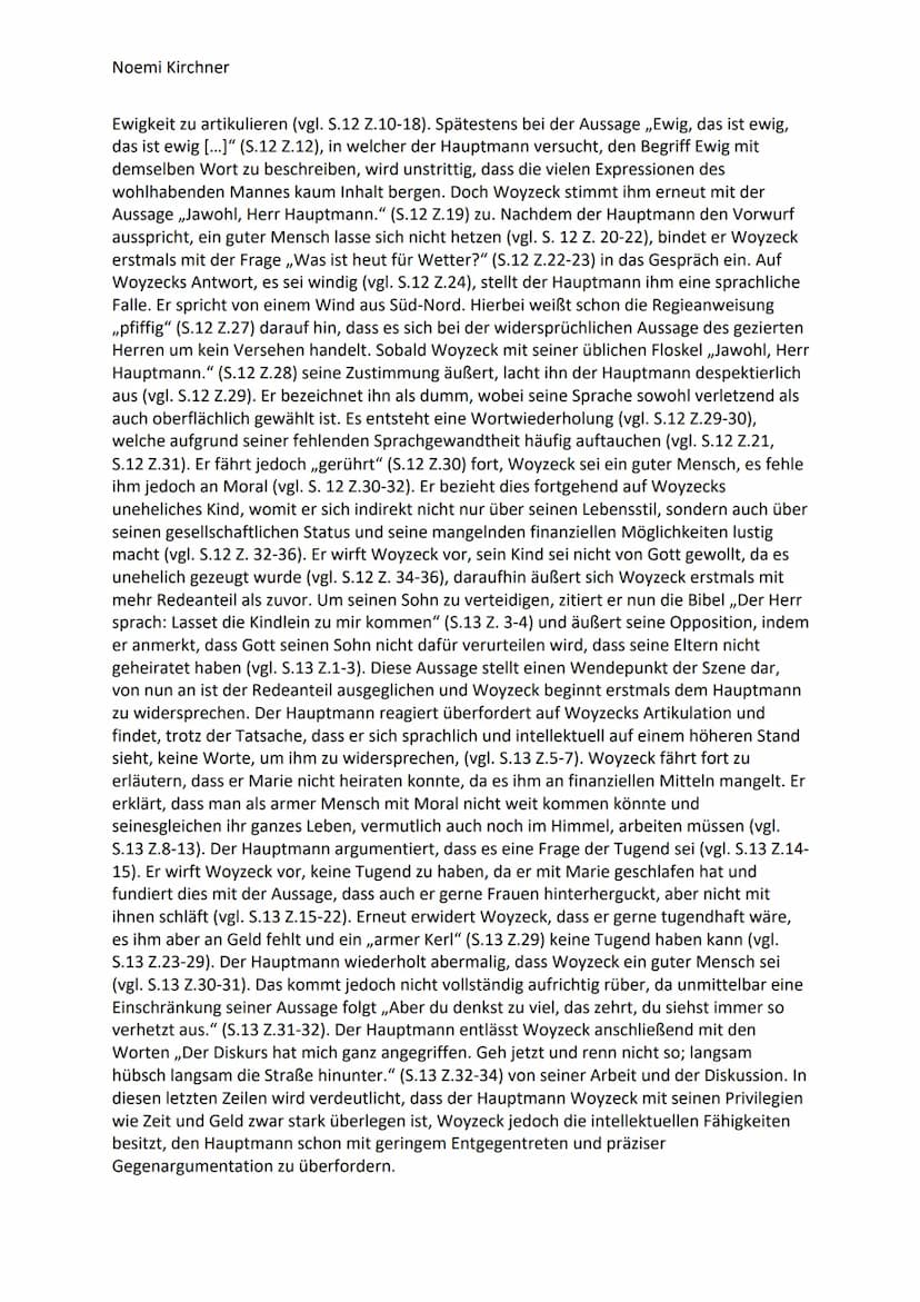 Noemi Kirchner
Szenenanalyse: Der Hauptmann. Woyzeck
Die vorliegende Szene 5 mit dem Titel ,,Der Hauptmann. Woyzeck" stammt aus dem Drama
,,