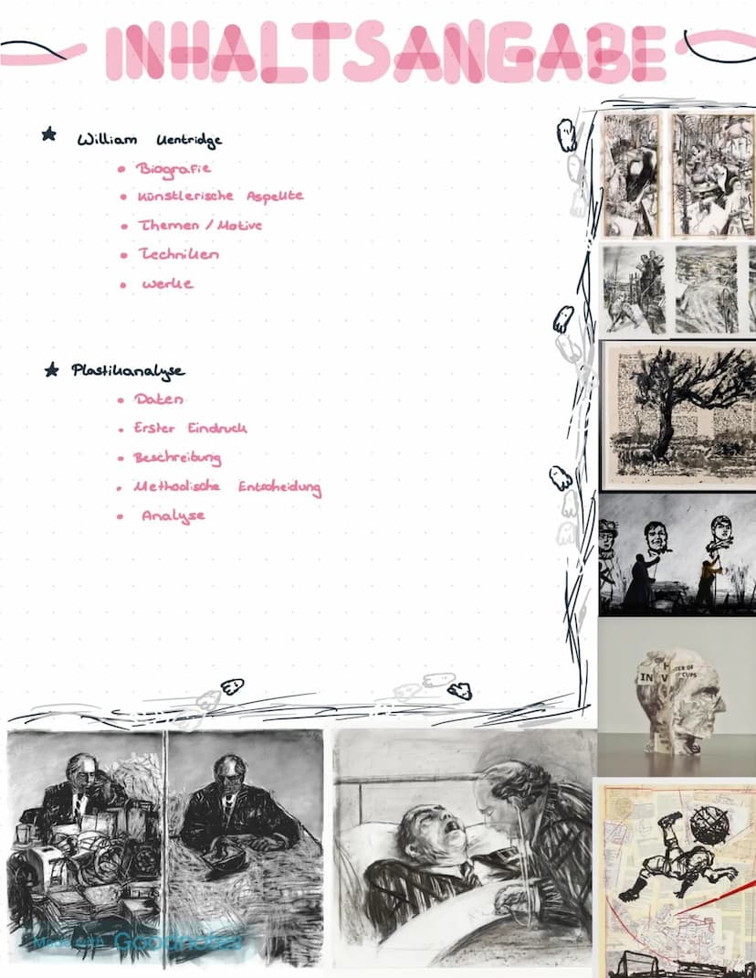 # William Kentridge
Ein Südafrikanischer Künstler

Kunst LK

2021

Made with Goodnotes --- OCR Start ---
INHALTSANGABE
William Uentridge
• B