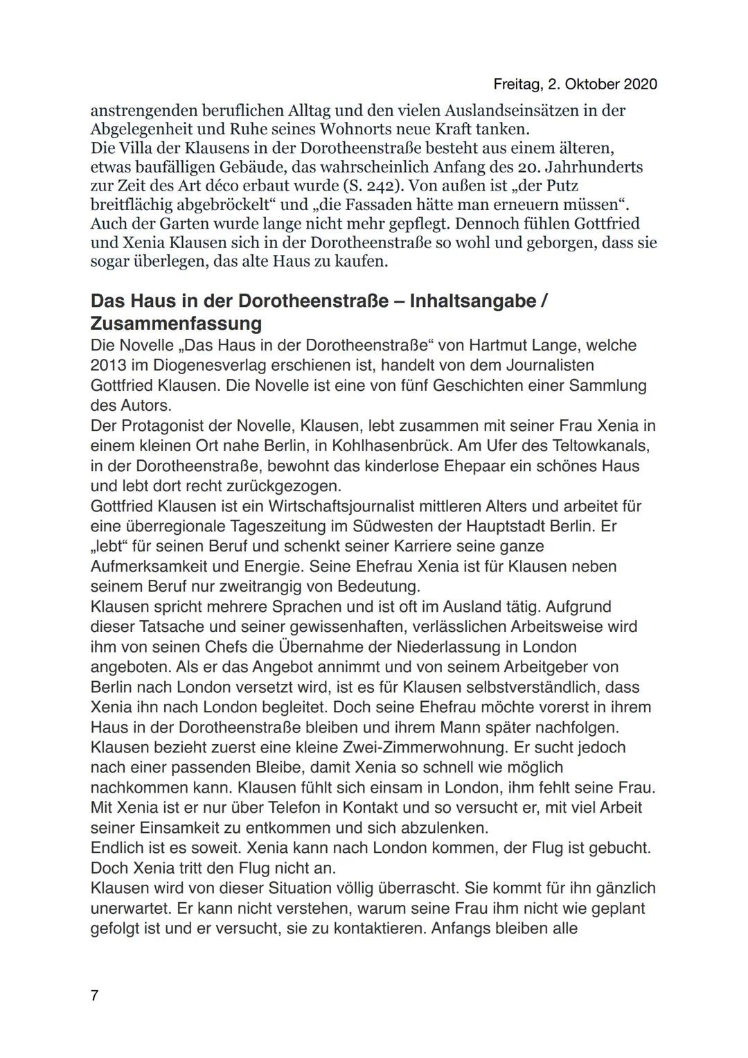 Das Haus in der Dorotheenstraße
Der Dramaturg und Schriftsteller Hartmut Lange gilt als >Meister der Novelle«<. Eines seiner
bekanntesten We