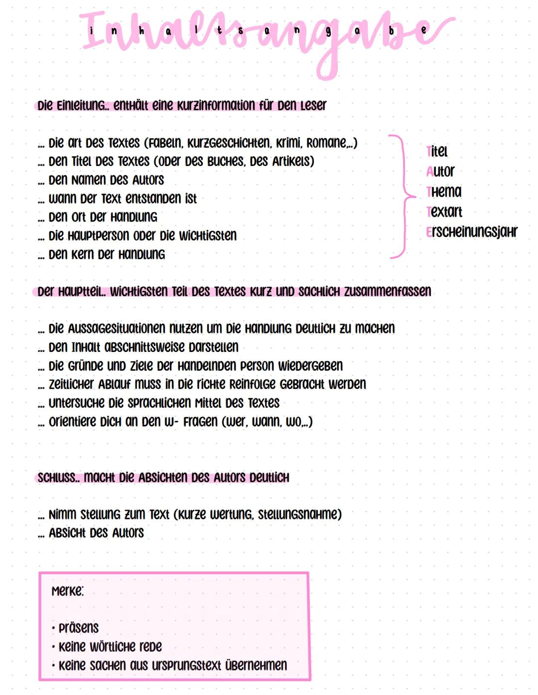 Die Einleitung.. enthält eine kurzinformation für den Leser
Die art Des Textes (FaBein, KurzGESCHICHten, Krimi, Romane,..)
Den Titel Des Tex
