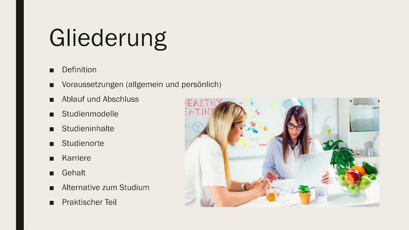 Ernährungswissenschaften Studium:
Einleitung
Durch eine einseitige oder falsche Ernährung können Krankheiten wie Diabetes, Herz-Kreislauf-
E