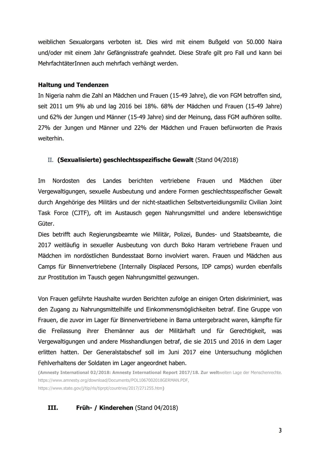 TERRE DES FEMMES
I. Weibliche Genitalverstümmelung / FGM (Stand 11/2019)
II. (Sexualisierte) geschlechtsspezifische Gewalt
III. Früh- / Kind