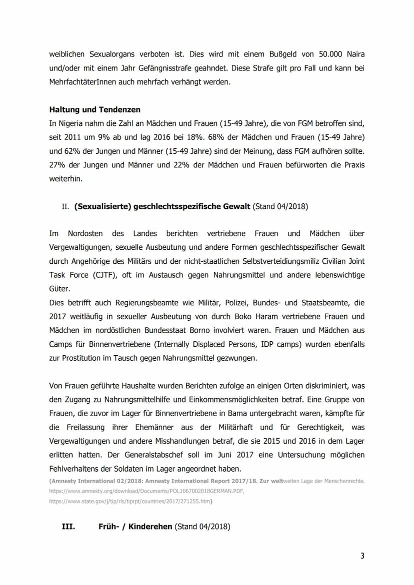 TERRE DES FEMMES
I. Weibliche Genitalverstümmelung / FGM (Stand 11/2019)
II. (Sexualisierte) geschlechtsspezifische Gewalt
III. Früh- / Kind