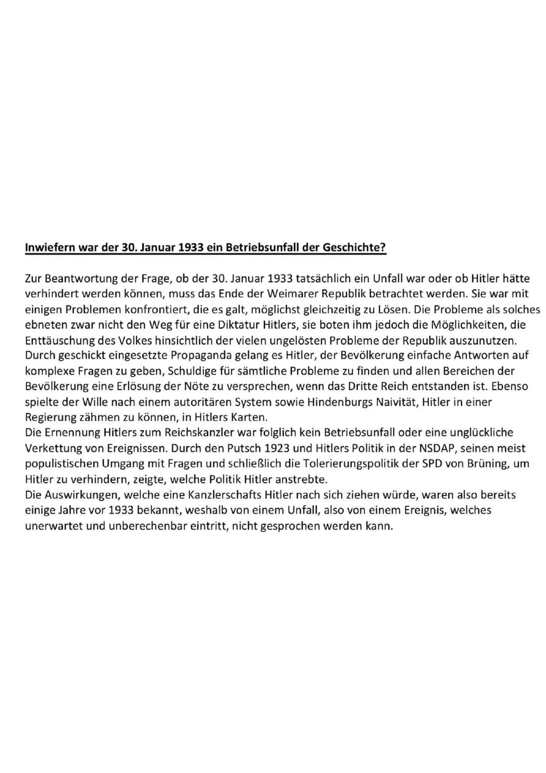 Inwiefern war der 30. Januar 1933 ein Betriebsunfall der Geschichte?
Zur Beantwortung der Frage, ob der 30. Januar 1933 tatsächlich ein Unfa