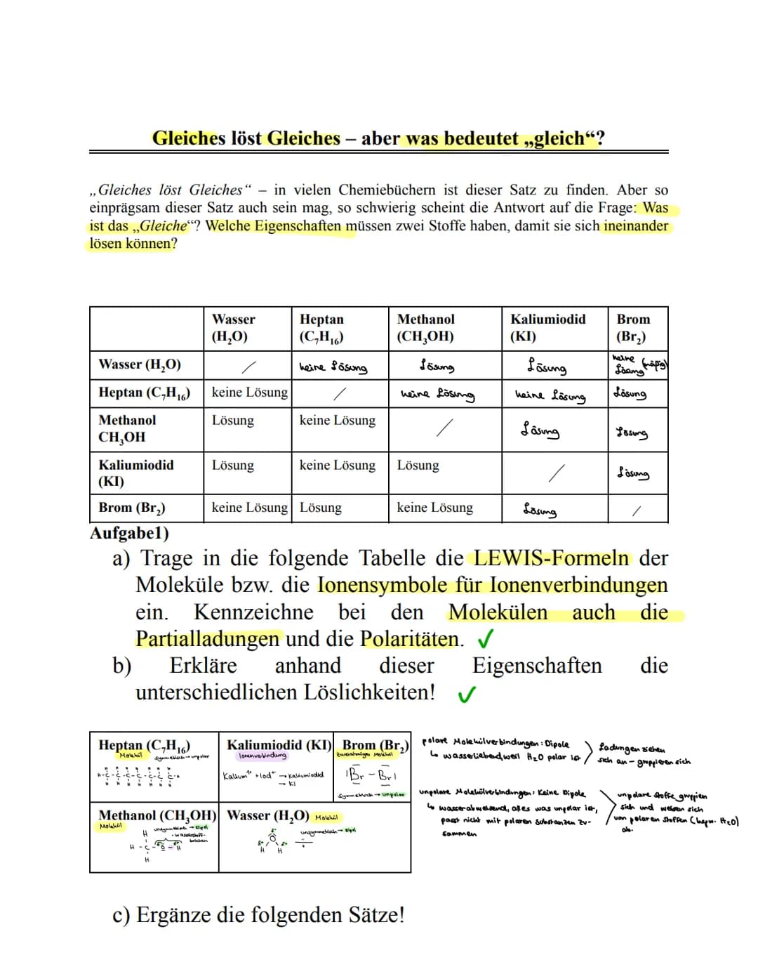 Versuch 1: Öl auf stoff
Versuch 3:
1
Butter
Tinke
LÖSLICHKEIT von Alkanen
Speiseel als Heptanesala (Bestandteil v. Erdöl)
▷ gleiche Löslichk