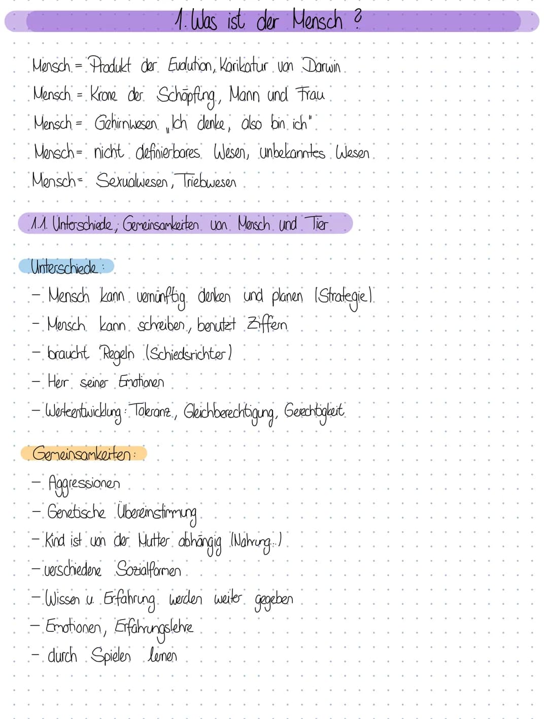 Klausur 230921
Themen 1 Was ist der Mensch ?
1.1. Unterschiede; Gemeinsamkeiten von Mensch und Tier
2. Ist der Mensch von Natur aus böse ode