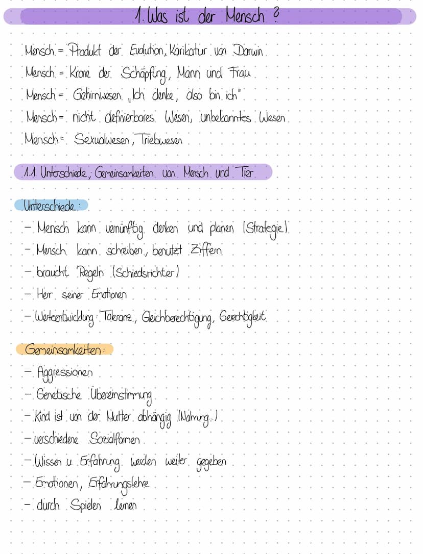 Klausur 230921
Themen 1 Was ist der Mensch ?
1.1. Unterschiede; Gemeinsamkeiten von Mensch und Tier
2. Ist der Mensch von Natur aus böse ode