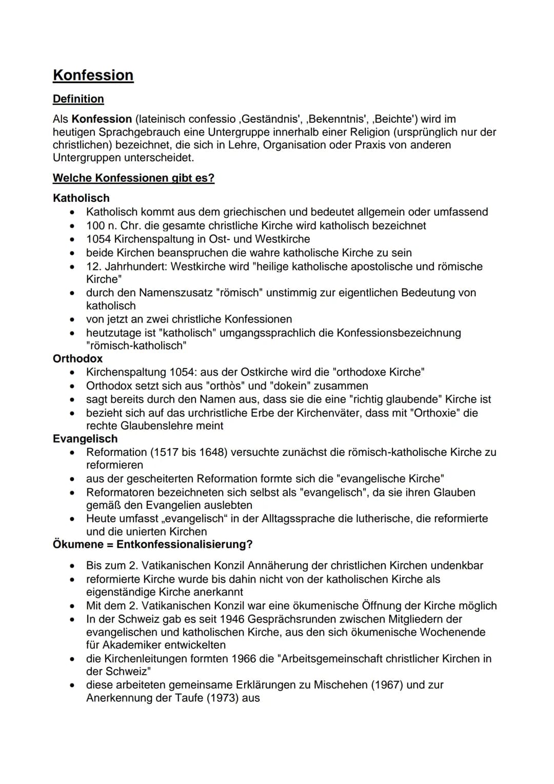 Konfession
Definition
Als Konfession (lateinisch confessio ,Geständnis', ,Bekenntnis', ,Beichte') wird im
heutigen Sprachgebrauch eine Unter