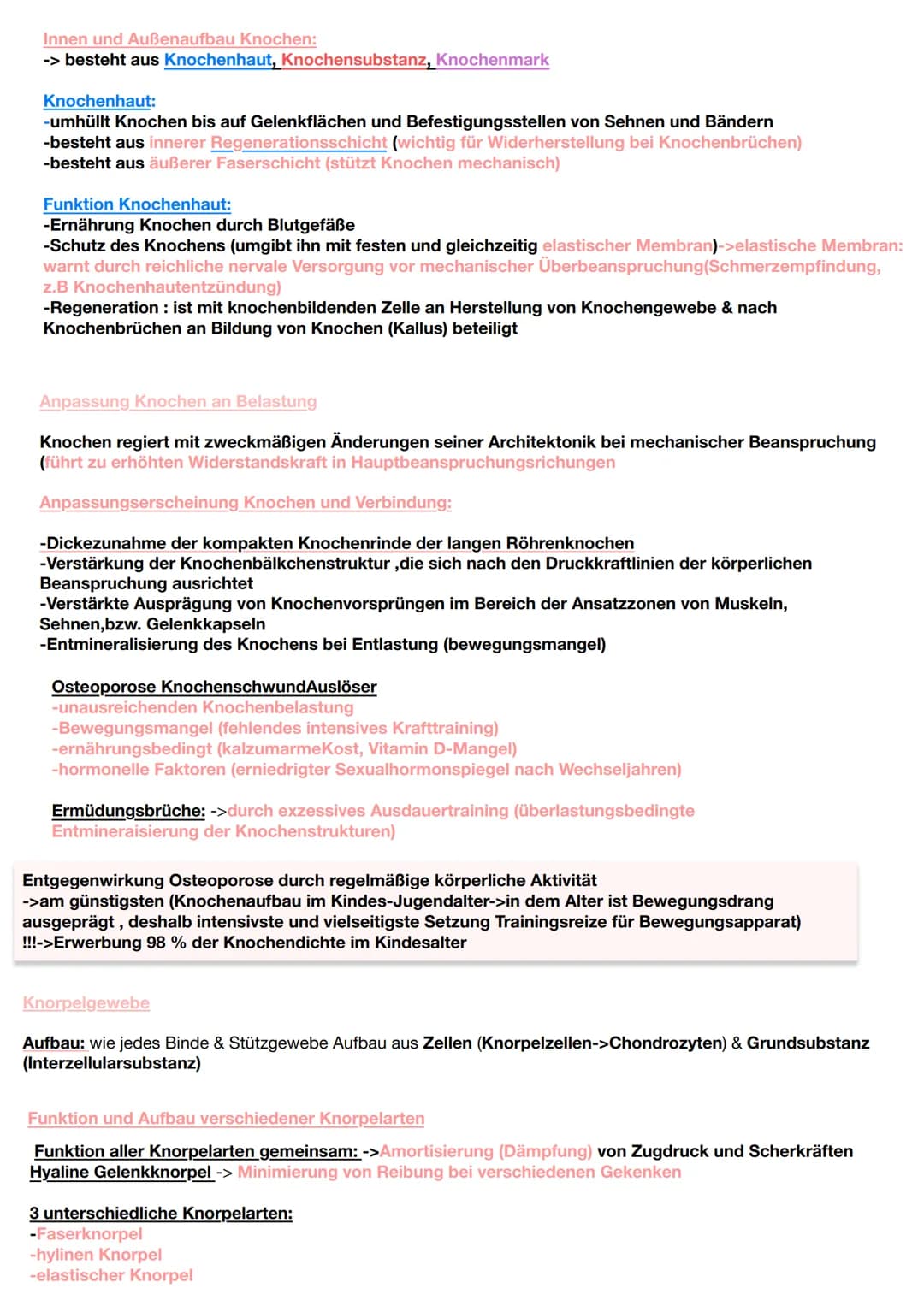 Jede körperliche Aktivität beansprucht den Bewegungsapparat und damit das Skelettsystem und die
Skelettmuskulatur
Knochengewebe
Gewebearten 