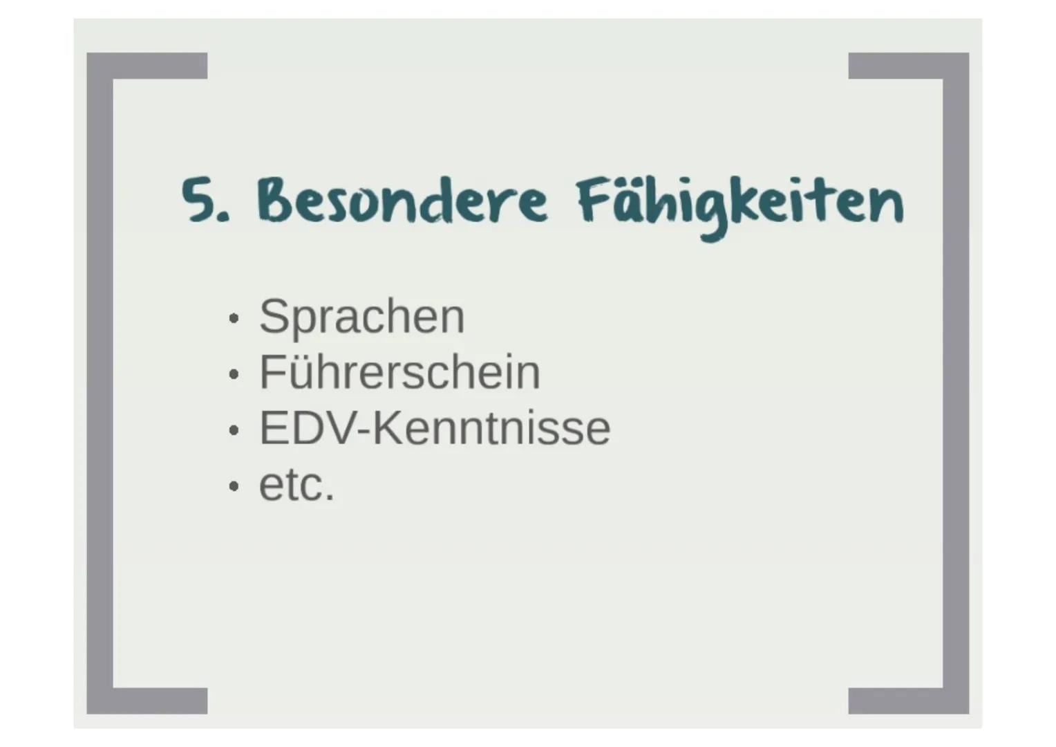 Bewerbung
• Formulierung eines Anschreibens
• Erstellung eines tabellarischen Lebenslaufs
• Bewerbungs- oder Motivationsschreiben, wenn
erfo