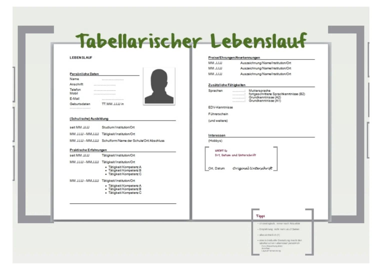 Bewerbung
• Formulierung eines Anschreibens
• Erstellung eines tabellarischen Lebenslaufs
• Bewerbungs- oder Motivationsschreiben, wenn
erfo