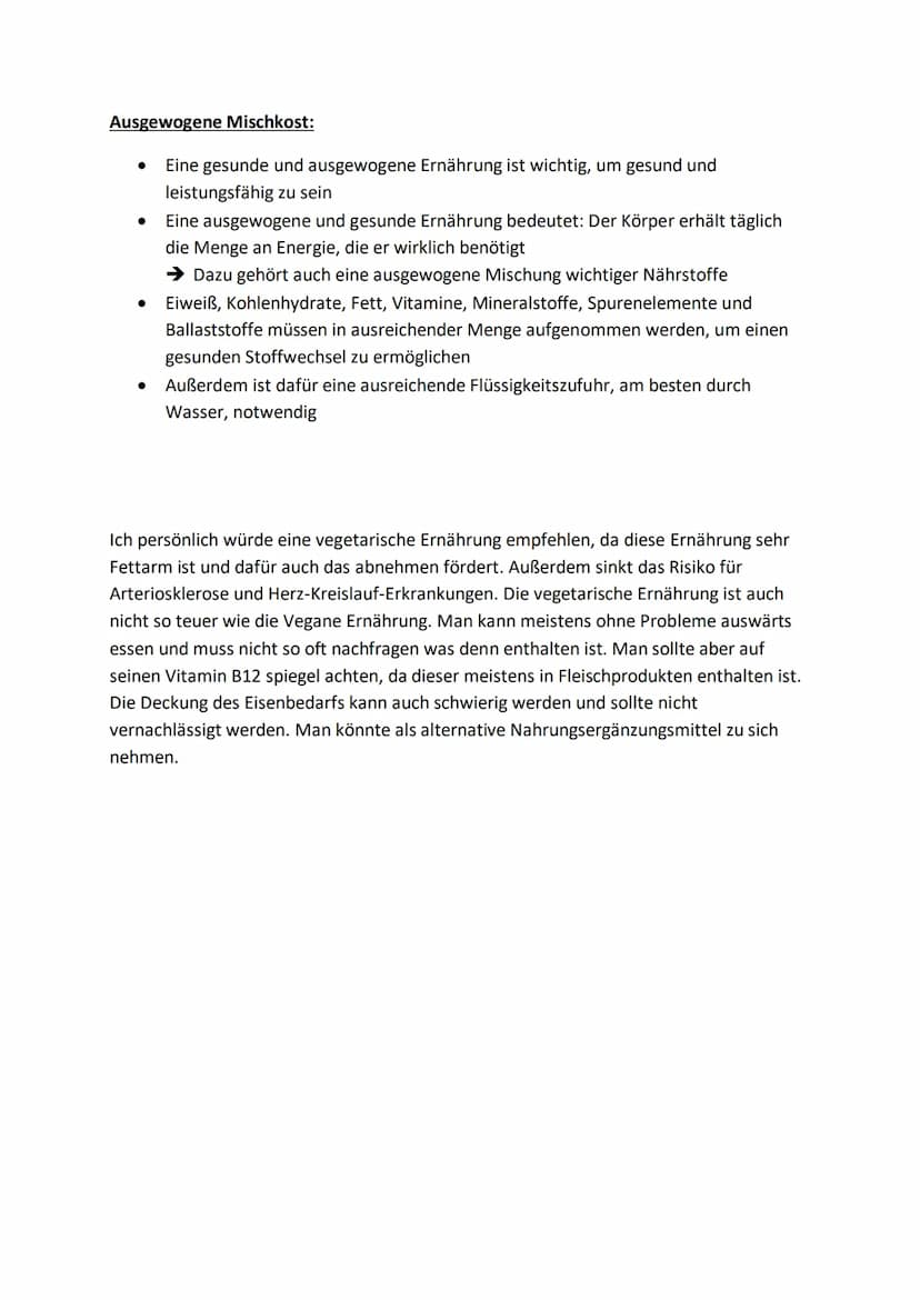 Vegetarische und Vegane Ernährung
Vegetarisch
● Verzicht auf Fleischwaren
➜→ Pflanzliche und restliche
tierische Produkte werden
gegessen
Vo