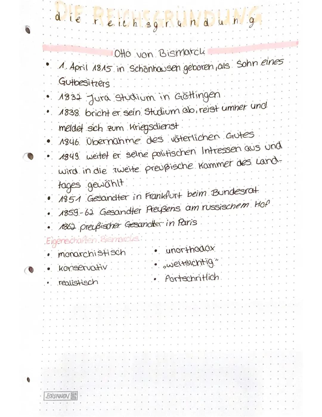 d.ie
e ich s g r a n du. n...g.
Otto von Bismarck
1. April 1815 in Schönhausen geboren, als Sohn eines
Gutbesitzers.
1832 Jura Studium in Gö