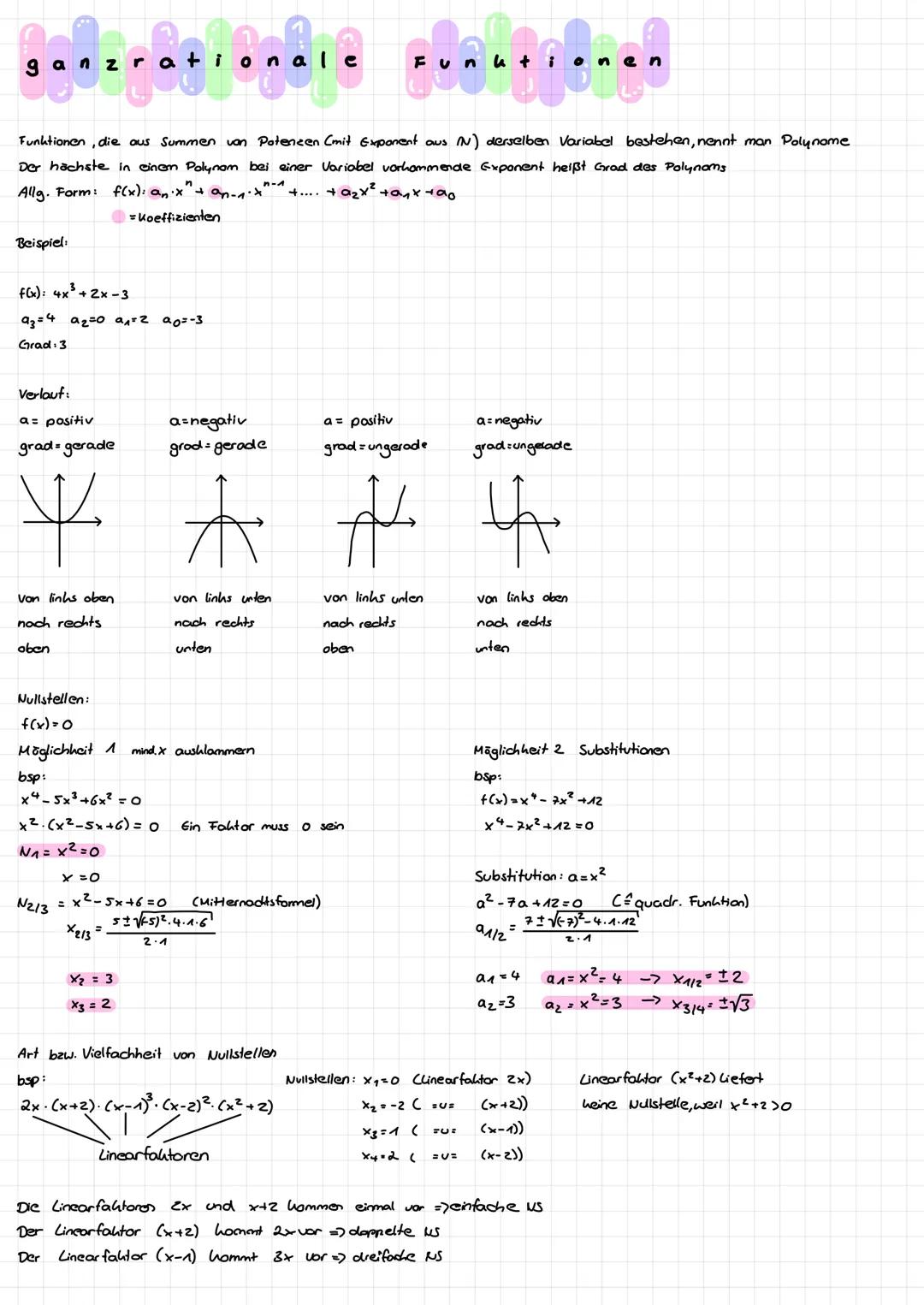 # ganzrationale Funktionen

Funktionen, die aus Summen van Potenzen (mit Exponent ous (N) derselben Variabel bestehen, nennt man Polynome
De