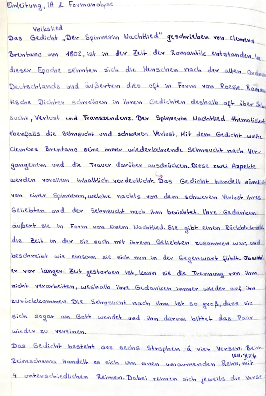 Einleitung, IA & Formanalyse.
Volkslied
von clemens.
Das Gedicht, Der Spinnerin NachHied" geschrieben.
Brentano um 1802, ist in der Zeit der