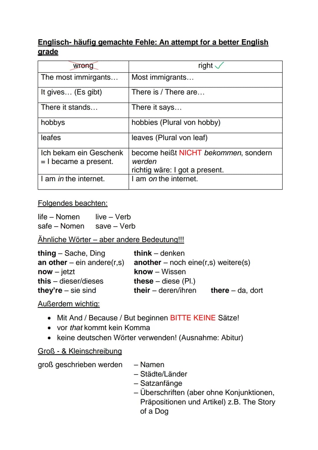 Englisch- häufig gemachte Fehle: An attempt for a better English
grade
wrong
The most immirgants...
It gives... (Es gibt)
There it stands...