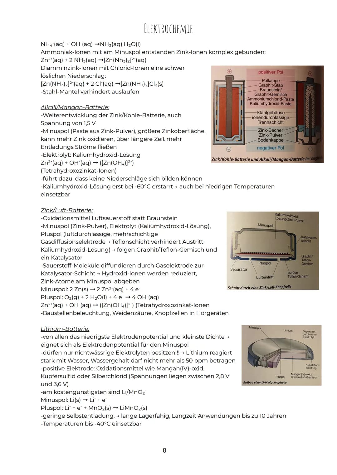 ELEKTROCHEMIE
Redoxreaktionen:
-Oxidation: Elektronenabgabe (Oxidationszahl wird erhöht)
-Reduktion: Elektronenaufnahme (Oxidationszahl wird