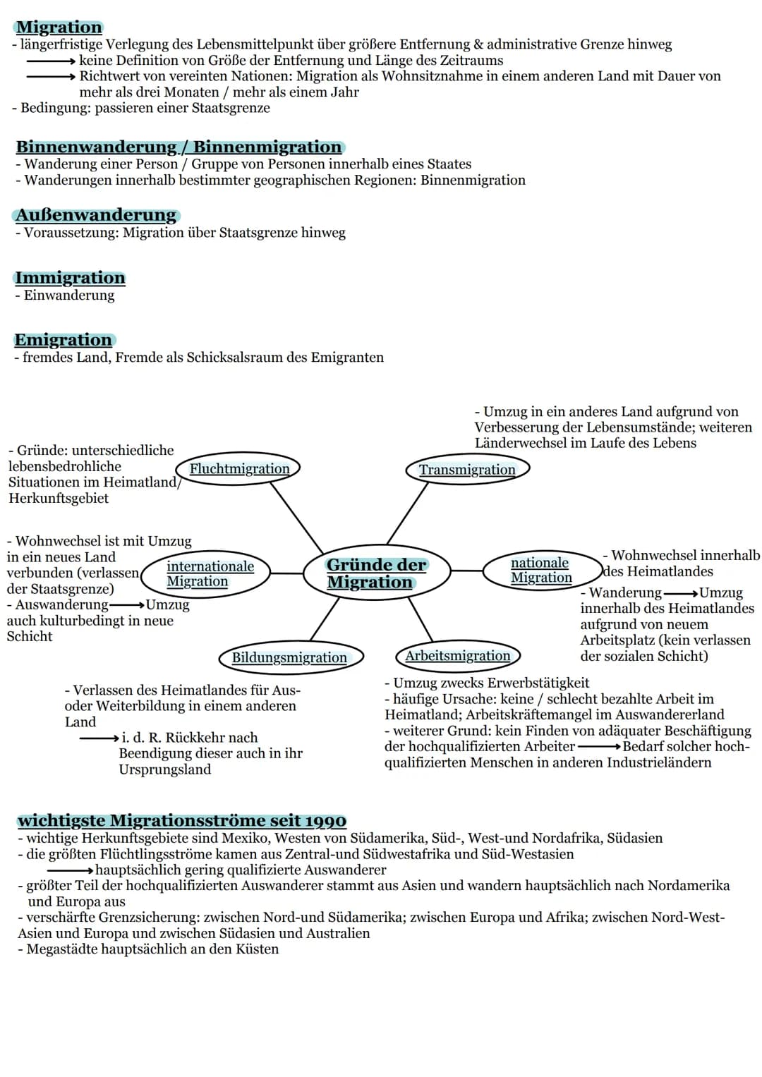 Migration
- längerfristige Verlegung des Lebensmittelpunkt über größere Entfernung & administrative Grenze hinweg
keine Definition von Größe