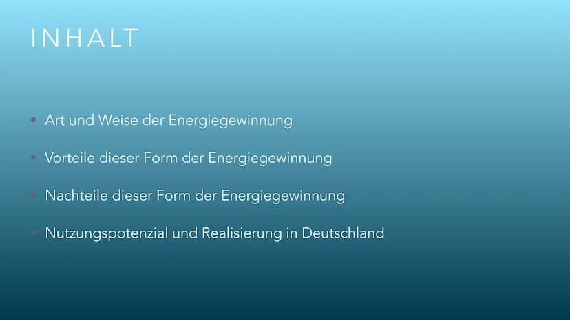 WASSERKRAFT
ERNEUERBARE ENERGIEN INHALT
Art und Weise der Energiegewinnung
Vorteile dieser Form der Energiegewinnung
Nachteile dieser Form d