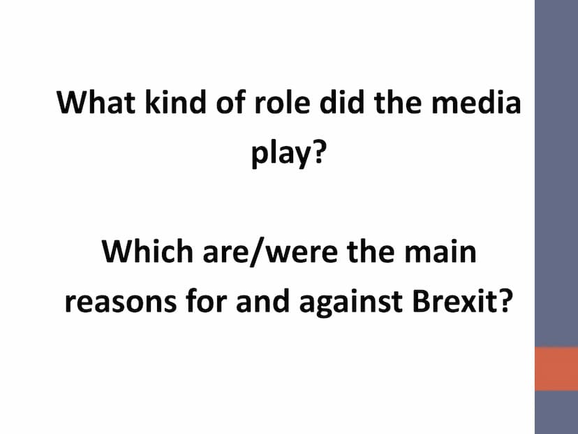 The run-up to the Brexit 2019
English Advanced
Topic: Brexit
Run-up to the Brexit
1. Role of media (SM-Social media; NP=Newspaper)
- Influen