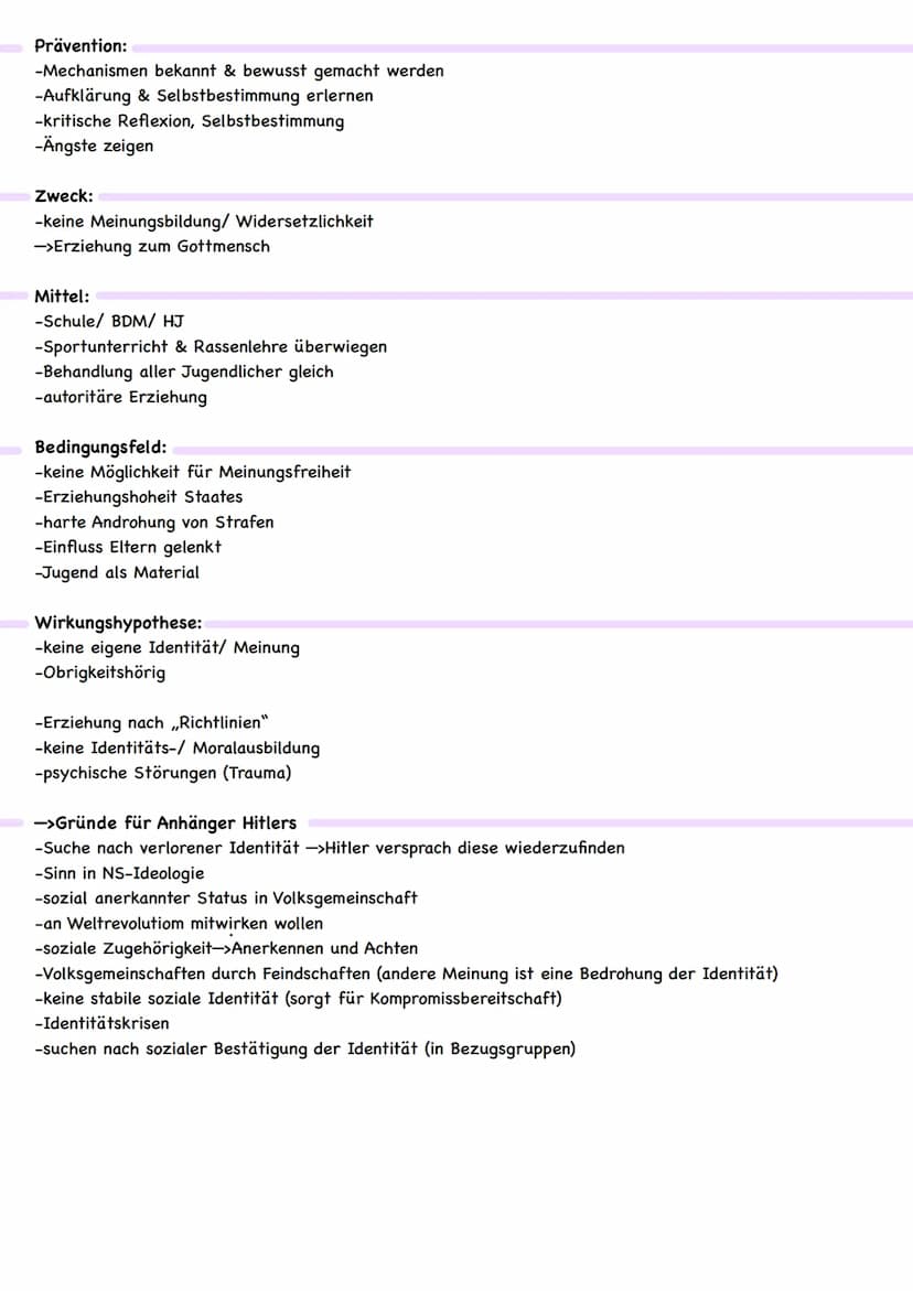 1. Wesentliche Ziele:
-Kameradschaft
-Gesundheit & Fitness
-Ehre
NS-ERZIEHUNG:
-Unterwerfung NS-Regimes
2. Eigenschaft der Gruppe:
-Zwangsge