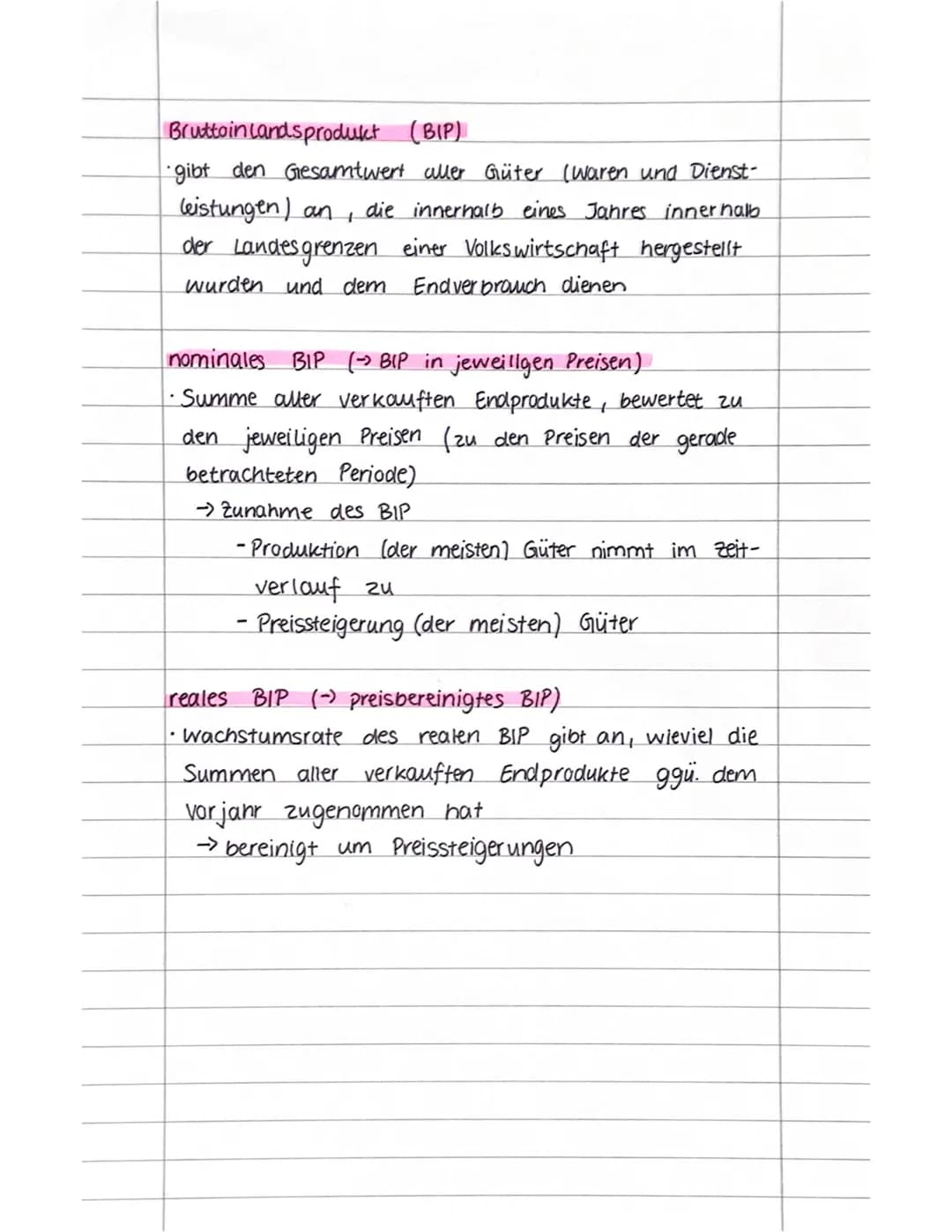 Bruttoinlandsprodukt (BIP)
gibt den Gesamtwert aller Güter (waren und Dienst-
leistungen) an die innerhalb eines Jahres innerhalb
+
der Land