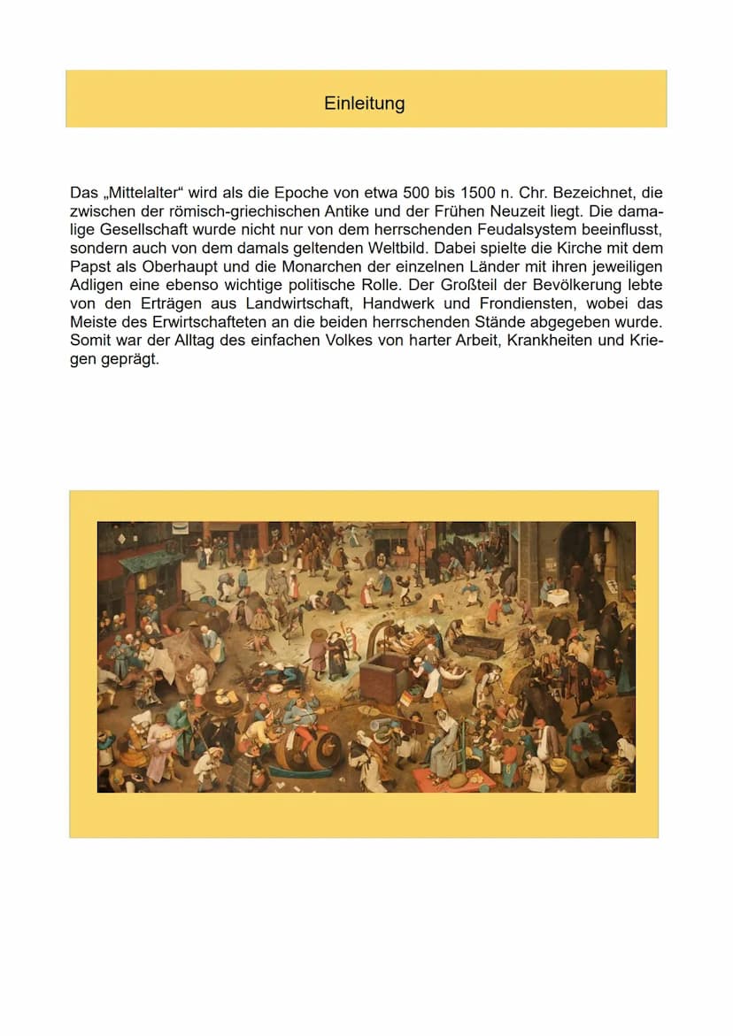 Portfolio
Gesellschaft
im Mittelalter Inhaltsverzeichnis
Einleitung
1. Die Ständegesellschaft im Mittelalter
2. Der Feudalismus im Mittelalt