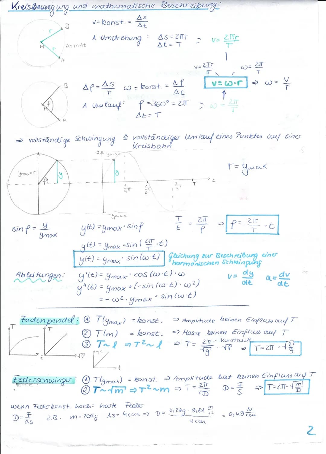 Physik Test Lernzettel: Schwingungen
Def. Eine Schwingung ist die zeitlich periodische Anderuing physikalische
Größen-
Voraussetzungen:
F
GG