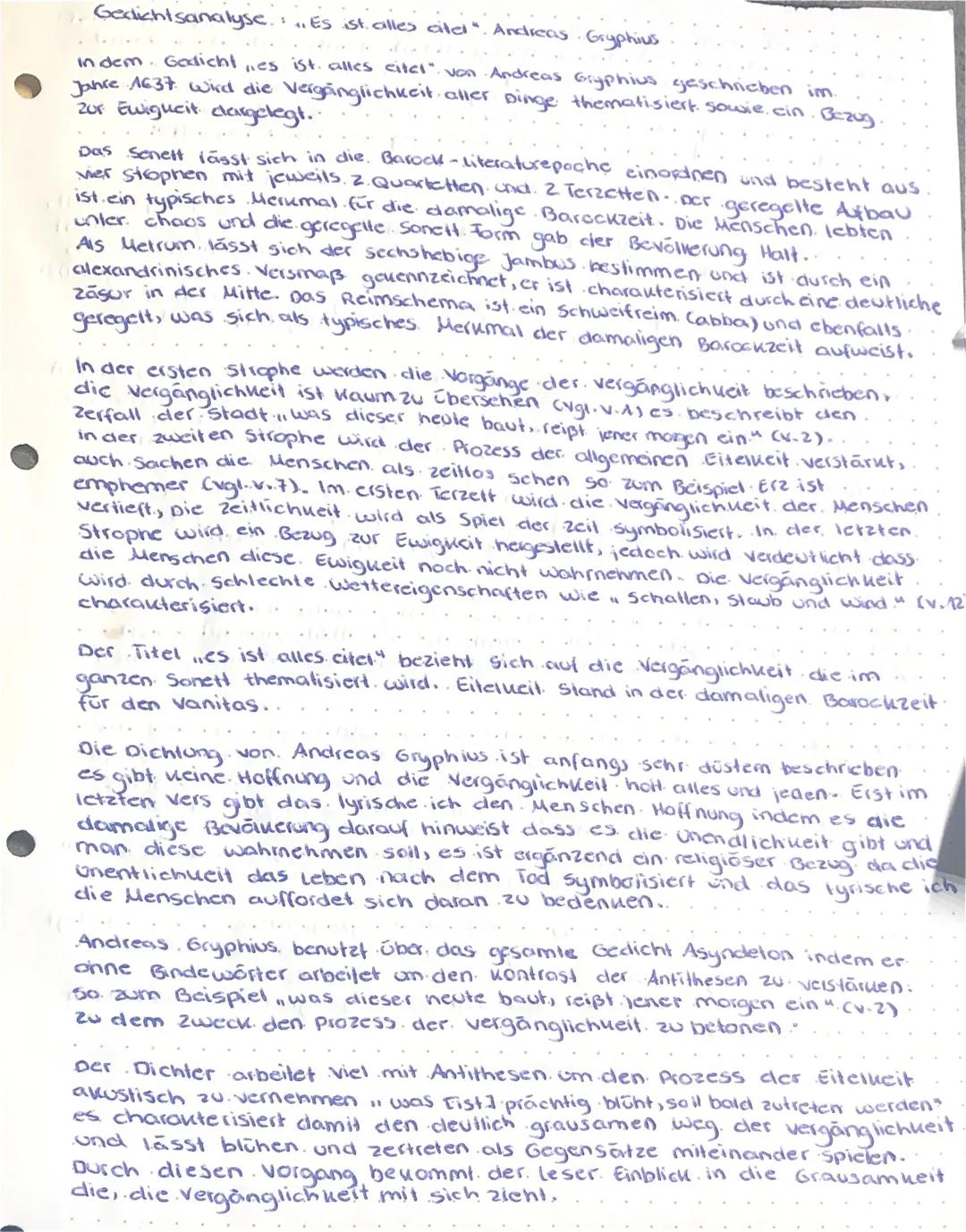 Gedichtsanalyse...Es ist alles citel". Andreas Gryphius.
in dem Gedicht es ist alles citel" von Andreas Gryphius geschrieben im.
Jahre 1637.