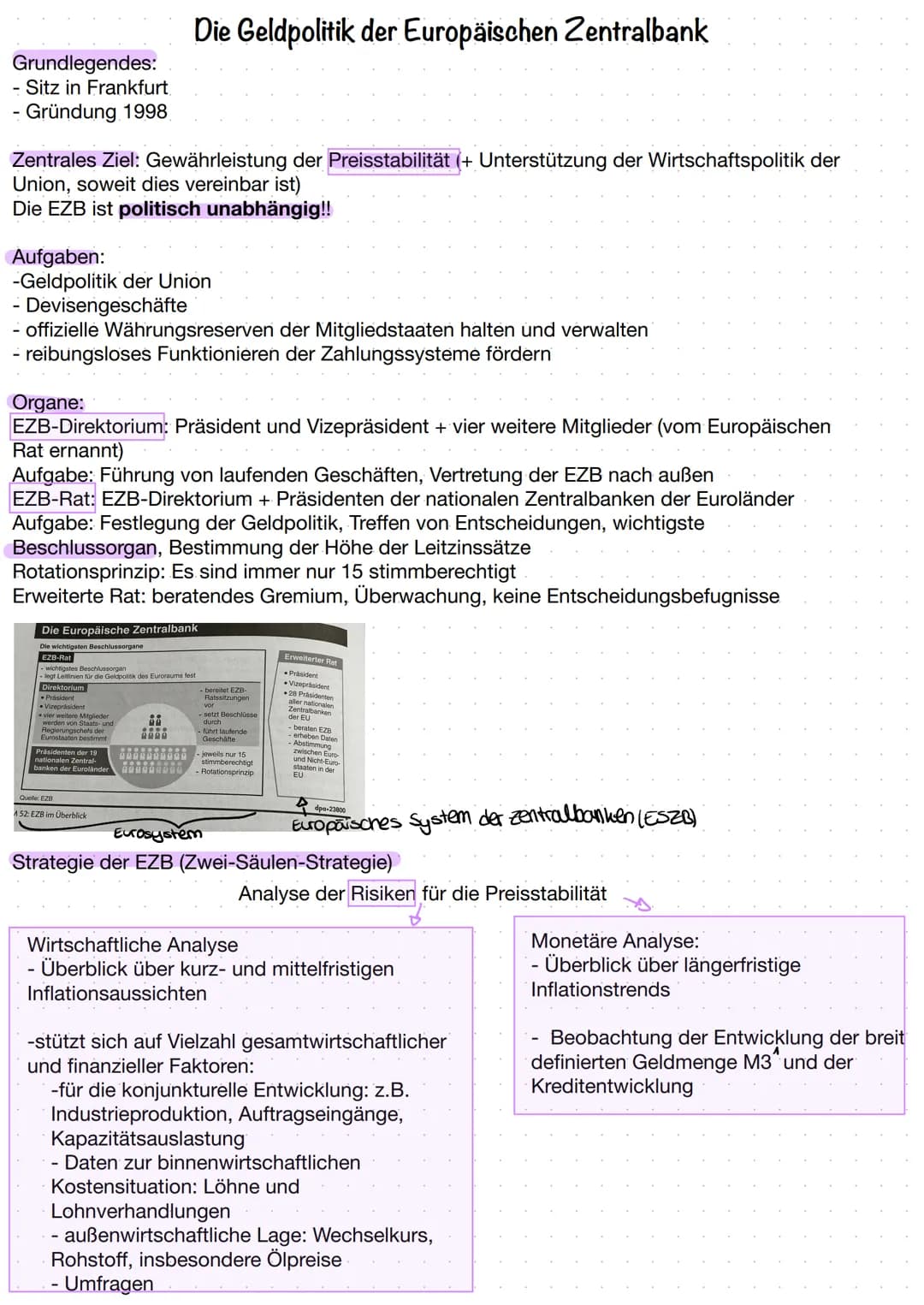 Grundlegendes:
- Sitz in Frankfurt
- Gründung 1998
Zentrales Ziel: Gewährleistung der Preisstabilität (+ Unterstützung der Wirtschaftspoliti