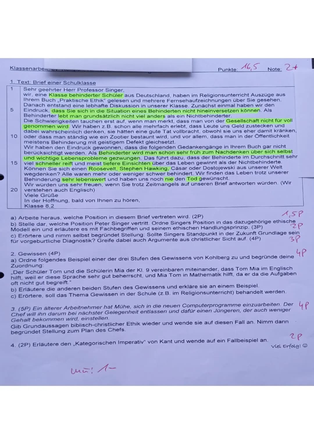 Klassenarben,
1. Text: Brief einer Schulklasse
1
5
10
15
20
Viele Grüße
In der Hoffnung, bald von Ihnen zu hören,
Klasse 8,2
Punkte:
16,5
No