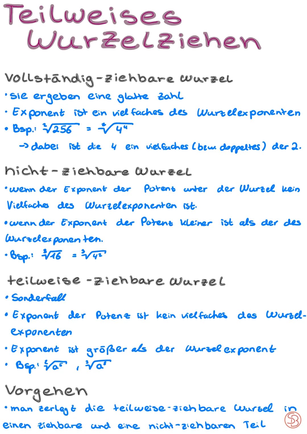 Teilweises
vollständig-ziehbare wurzel
•Sie ergeben eine glatte Zahl
• Exponent ist ein viel faches des Wurtelexponenten
Bsp.: √256
चपण
- da