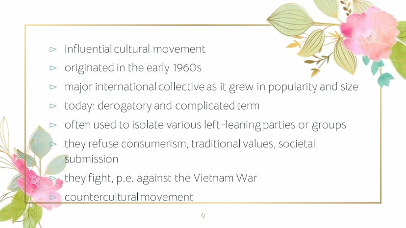The Hippie movement
Generation " Flower
Power"
by Anastasia Simonina 600
REE
Structure
► definition
M
precursors
▷ events which influenced t