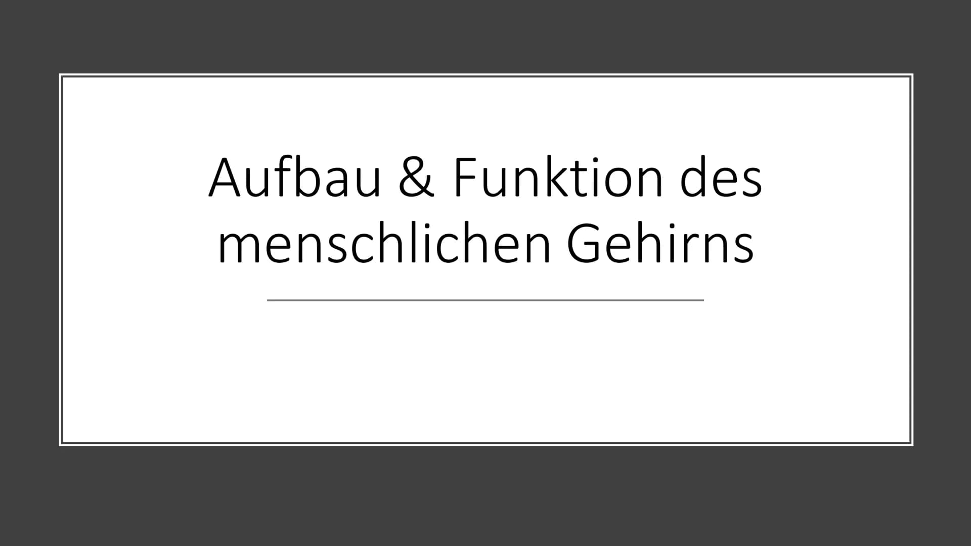 Aufbau & Funktion des
menschlichen Gehirns Inhalt
Allgemeine Fakten zum Gehirn
Grundlegender Aufbau des Gehirns
●
• Schutz des Gehirns
Unter