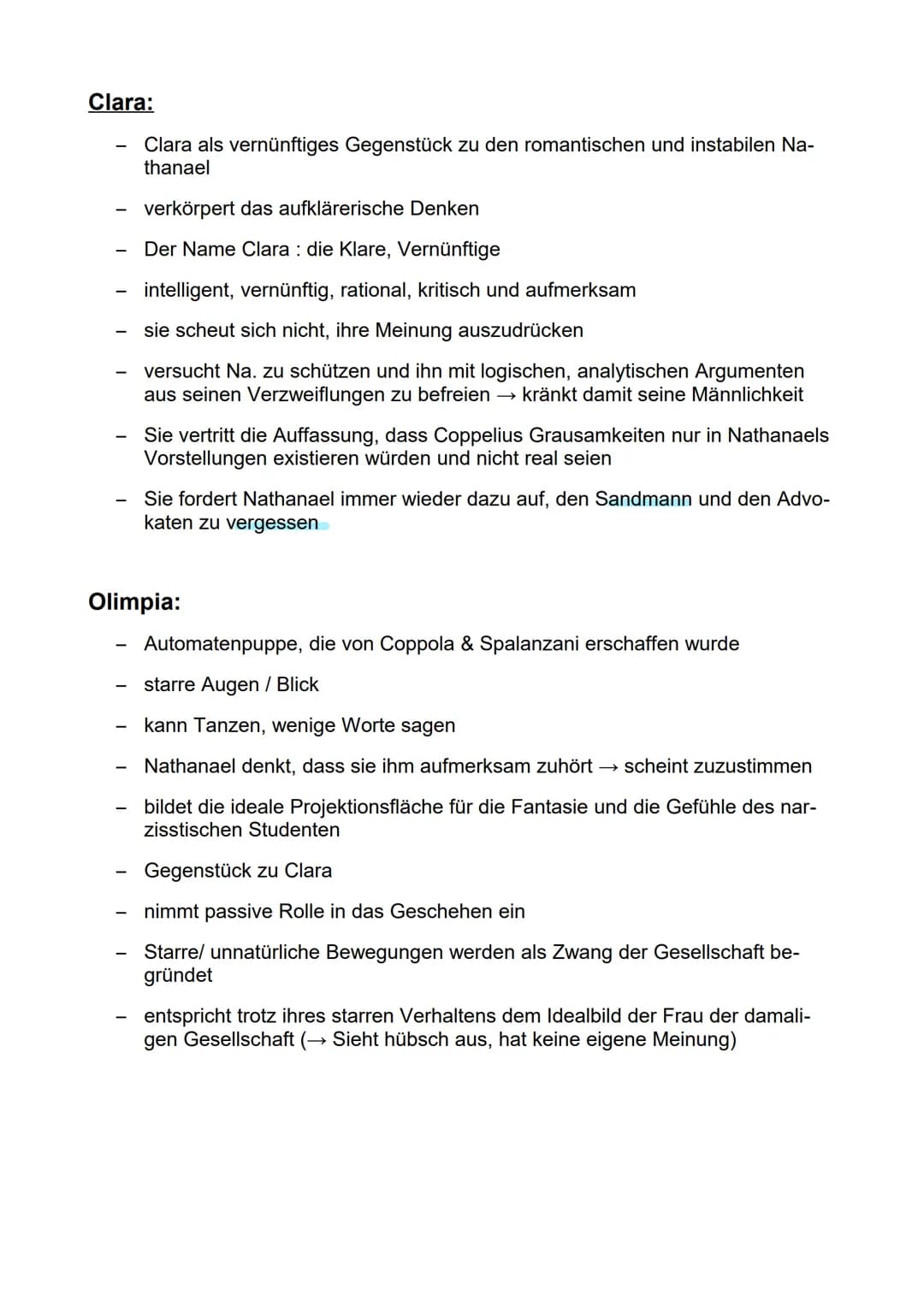 Werke:
Sandmann von Hoffmann (1816)
Epoche: Romantik
Zusammenfassung:
Brief 1:→→ Nathanael an Lothar, aber an Clara aus Versehen adressiert
