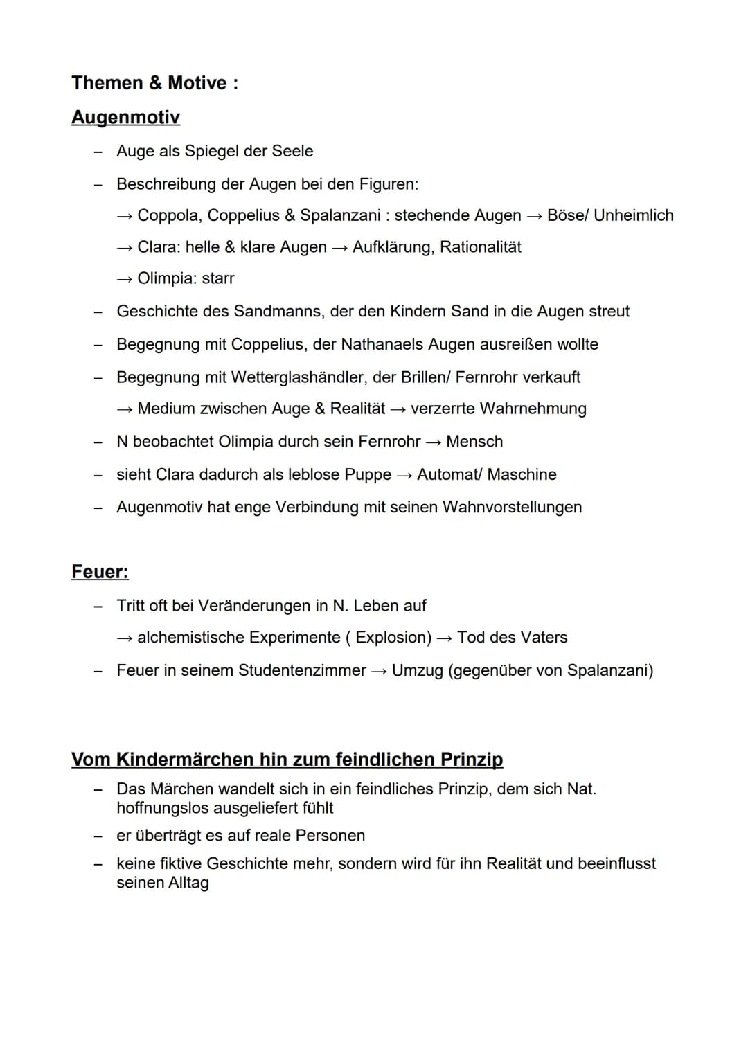 Werke:
Sandmann von Hoffmann (1816)
Epoche: Romantik
Zusammenfassung:
Brief 1:→→ Nathanael an Lothar, aber an Clara aus Versehen adressiert
