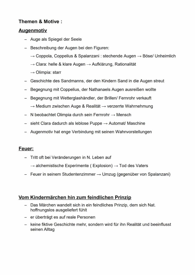 Werke:
Sandmann von Hoffmann (1816)
Epoche: Romantik
Zusammenfassung:
Brief 1:→→ Nathanael an Lothar, aber an Clara aus Versehen adressiert
