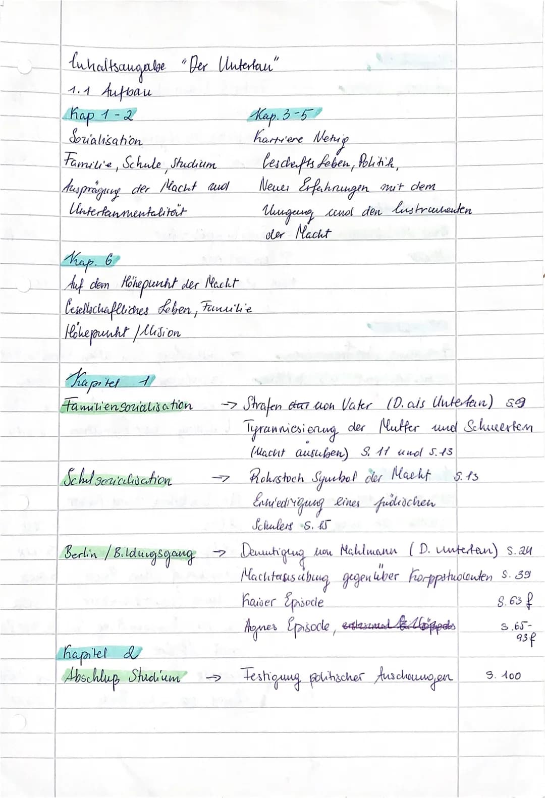 )
Inhaltsangabe "Der Unterlan"
1.1 Aufbau
Kap 1-2
Sorialisation
Familie Schule Studium
der Macht und
Ausprägung
Unterfanmentalität
Kap. 6
Au