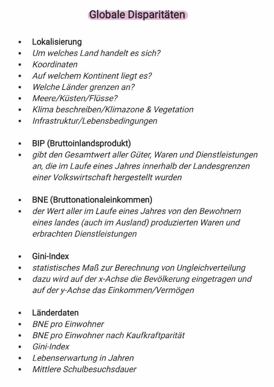 Globale Disparitäten: Klausur mit Lösung und Unterrichtsmaterial für Erdkunde